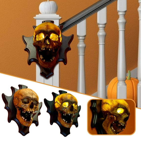 Skull Lamp Night Light Wall Decoration, Halloween Creative 3D Skeleton Head Home Walls Fine Horror Lamp for Party Porch Yard Bar Decor, Bedside Wall Skull Sconce