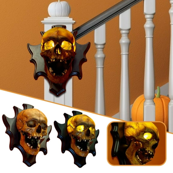 Skull Night Wall Decoration, Halloween Creative 3D Skeleton Head Home Walls Fine Horror for Party Porch Yard Bar Decor, Bedside Wall Skull Decor