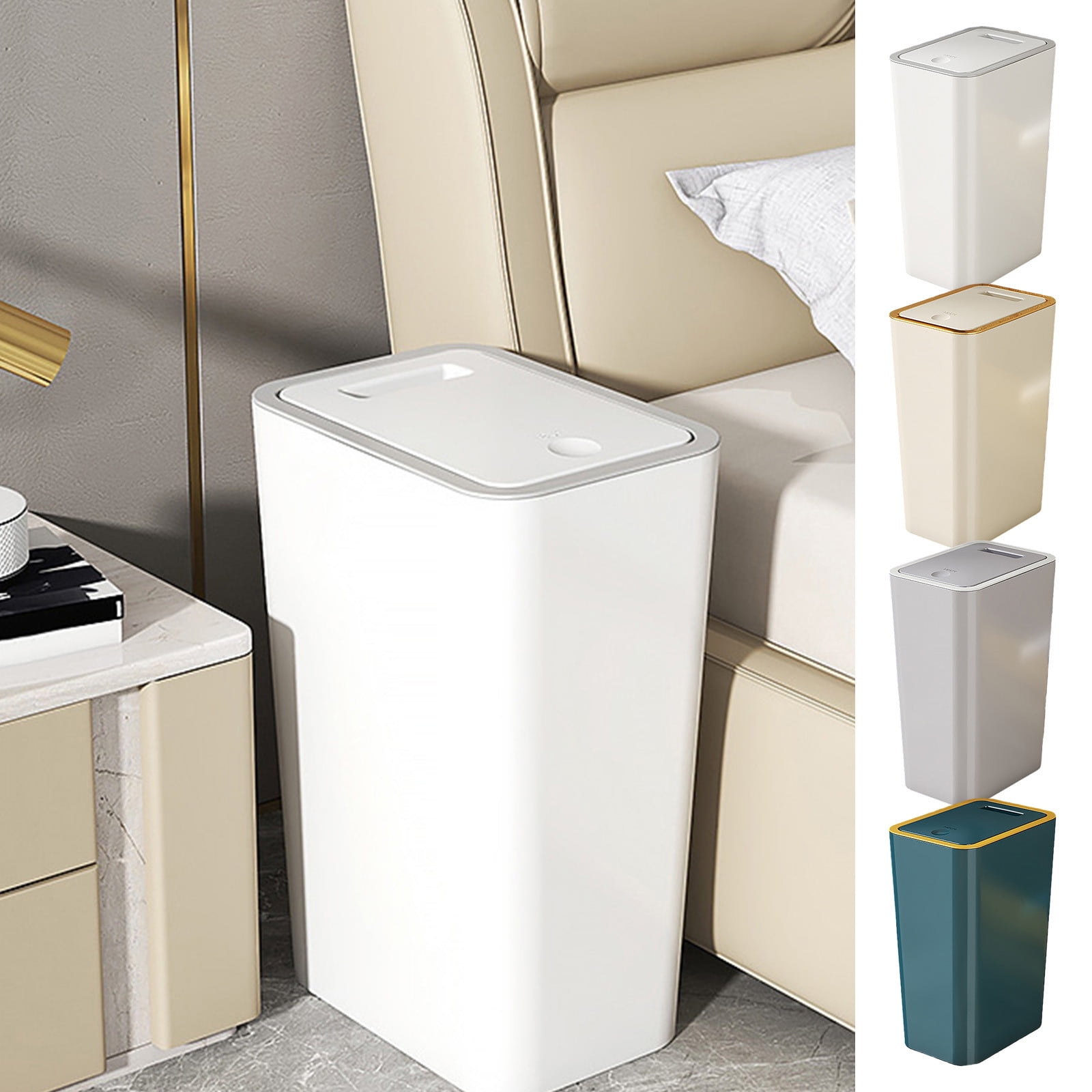 Rojia Small Bathroom Trash Can with Lid, 15L/4 Gallon Slim Garbage Bin ...