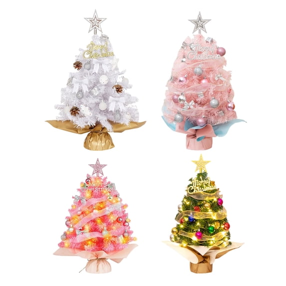Small Mini Christmas Tree with Light, 17.7Inch Tabletop Miniature Pine Christmas Tree with Hanging Ornaments, Battery Operated Artificial Xmas Tree, DIY Christmas Holiday Decoration