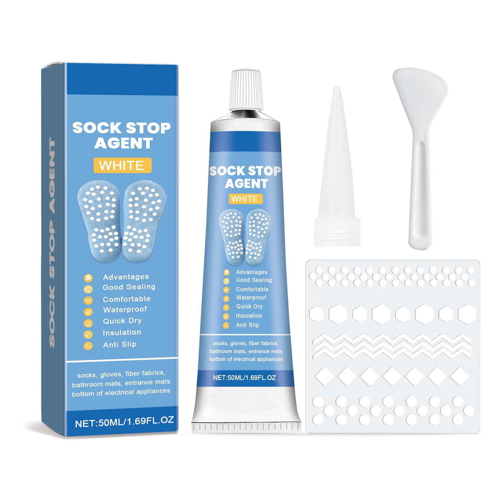 Sock Stop Glue Agent White, 50ml/1.7oz Non Slip Glue, Waterproof Fabric Paint for Non-Slip Socks, Hangers, Carpets, Bathroom Mats, Non-Slip Glue is Water-Based, Odorless and Washable
