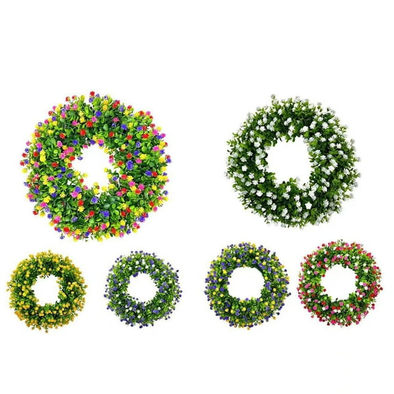 Spring Decoration Farmhouse Colorful Cottage Wreath,Artificial Eucalyptus Wreath for Front Door, Festival Home Decor, Suitable All Season Hanging Ornament