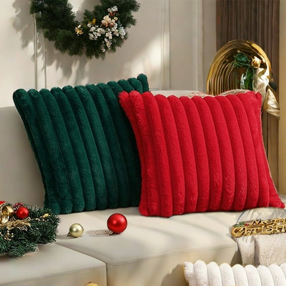 Super Soft Throw Pillow Cover, 17.7x17.7 Inch Double Side Home Decor Plush Pillowcase Stripe Extra Thick Cushion Cover for Couch Sofa, Red, 1 Piece