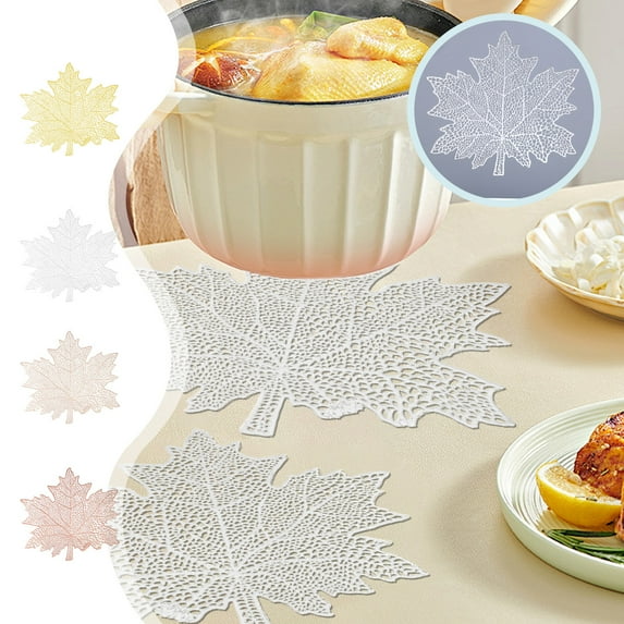 Thanksgiving Decorations Clearance, Hollow PVC Maple Leaf Shaped Placemat And Oil Proof Household Western Style Placemat Insulation Pad Decorative Placemat Fall Decor