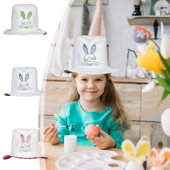 Top Hat with Bunny, Easter Bunny Party Hat Velvet Bunny Pattern Embroidery Fisherman's Hat Dress Up Costume Head-wear Funny Rabbits Costume, 11x11x6.7 Inch