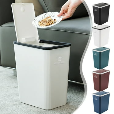 Rojia Trash Can with Lid, Garbage Bin with Press Top, Small Trash Can Dog Proof, Plastic Trash Bin, Waste Basket for Bathroom, Kitchen, Bedroom, Office