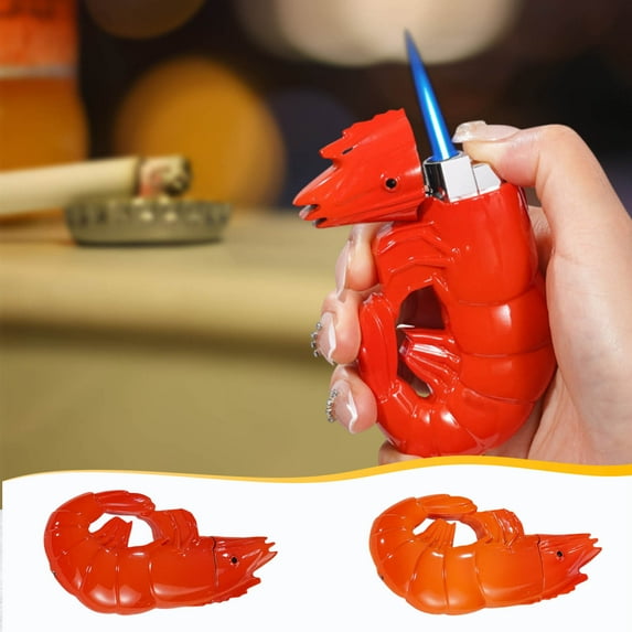 Unique Personality Shrimp Shape Windproof Blue Flame Lighter for Adult,Refillable Butane Gas Regulable Flame Size Lighter, Suitable for Gifts Cigars Camping