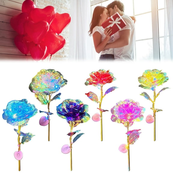 Valentine Artificial Flowers Luminous Rose Unique Valentines Day Rainbow Rose Gift Home Decor for Mother Gift Valentine's Day Gift with Colorful Lights
