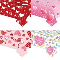 Valentine's Day Disposable Tablecloth, Happy Valentines Day Love Heart Table Covers for Valentine Wedding Anniversary Party Supplies, Valentine's Plastic Rectangular Table Cover, 54 x 108 Inch