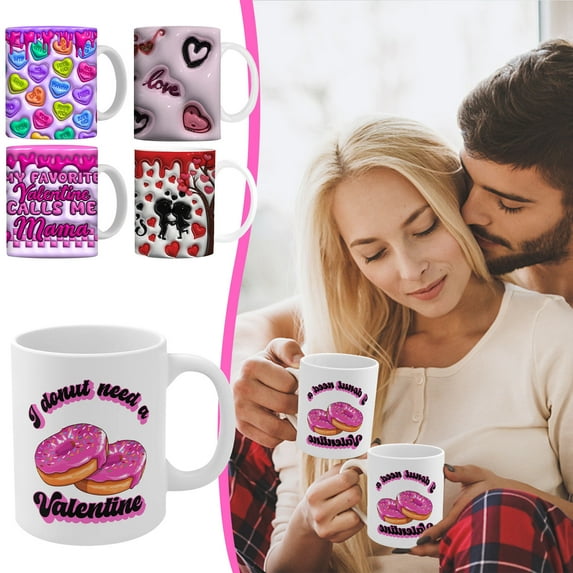 Valentine's Day Love Ceramic Embossed Design Coffee Mug for Holiday Gift, 11.8 OZ