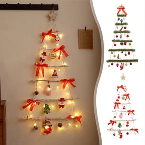 Wall Christmas Tree with Lights, Wall Mounted Christmas Twig Tree with LED Lights, Wall Christmas Tree Wooden Wall Hanging Decoration Christmas Tree Hanging Xmas Wall Decor Wall Twig Tree