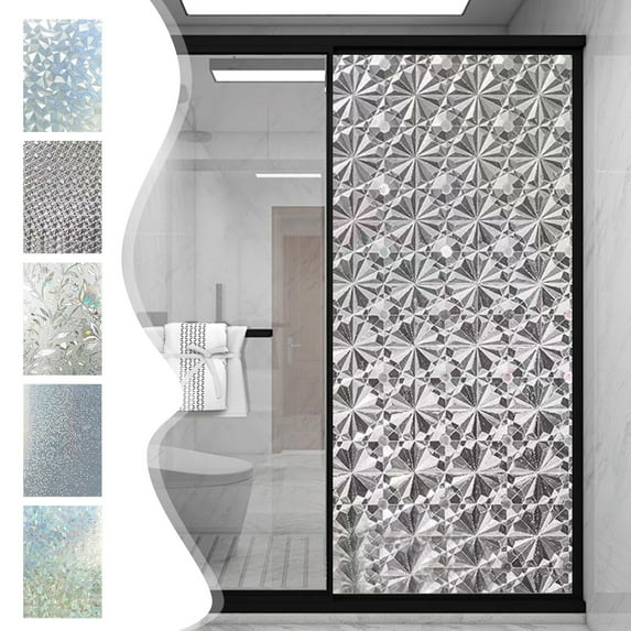 Window Film Frosted Glass Window Clings, Stained Glass Rainbow Bathroom Film Diamond 3D Cling Prism Window Sticker Frosting Decorative Door Covering (15.7X118in)