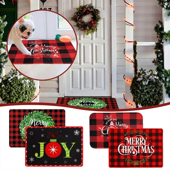 Winter Christmas Kitchen Rugs Red Buffalo Plaid Christmas Rugs Merry Christmas Decorations for Home Kitchen Bathroom Christmas Snowflake Wreath Area Rugs, 15.7" x 23.6"