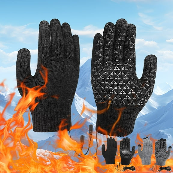 Winter Knit Gloves for Men, USB Heating Electric Heater Touchscreen Gloves with Non-Slip Palm, Soft Elastic Cuffs