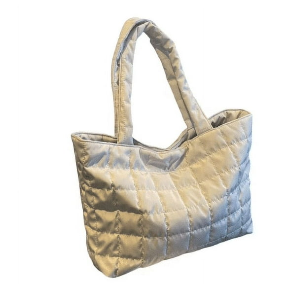 Women's Quilted Shoulder Bag Padded Tote Bag Large Capacity Purse Lightweight Nylon Padding Handbag