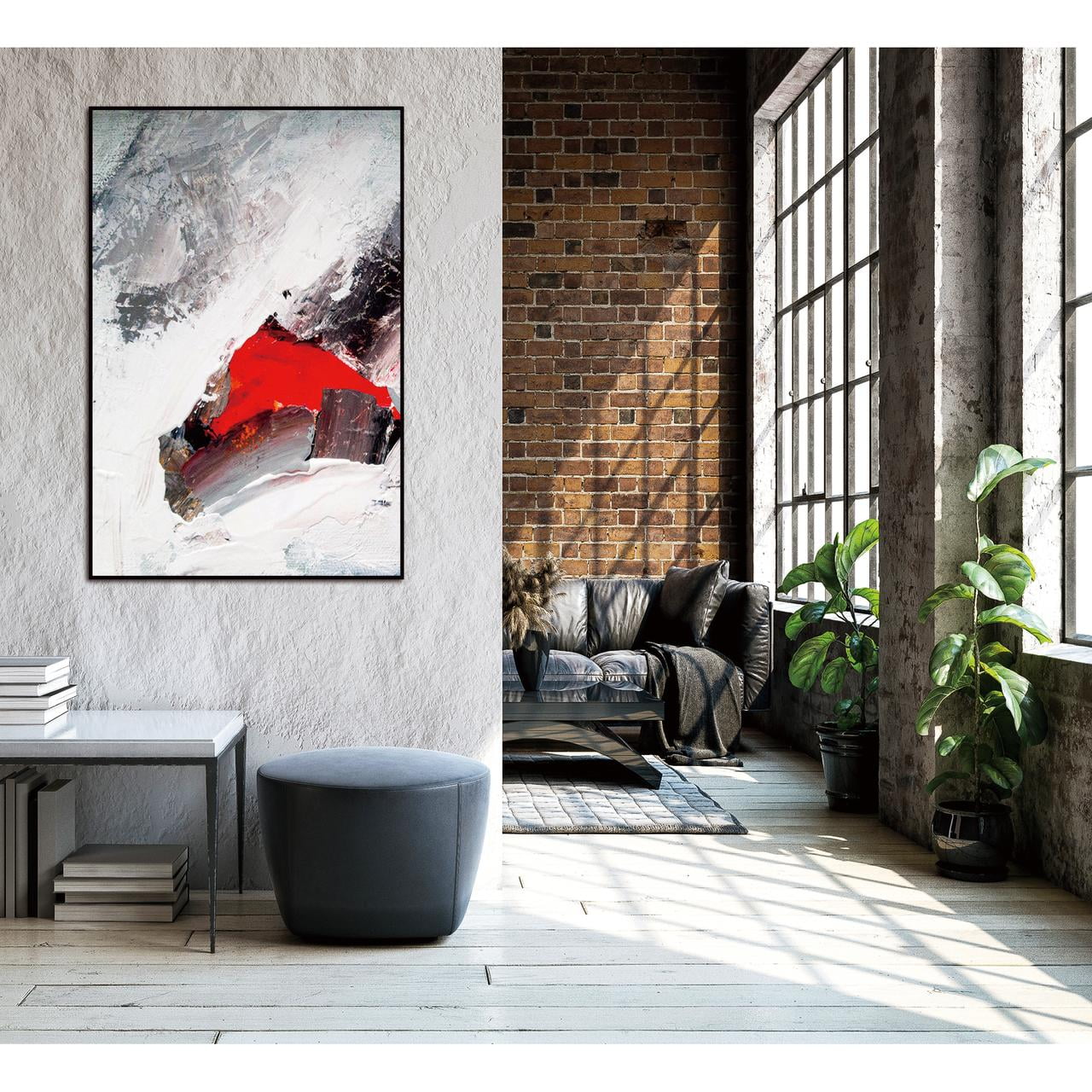 Rojo Abstract Earth Tones Canvas Painting with Black Frame