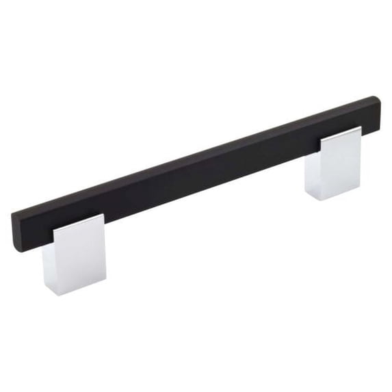 Rok Contemporary Bridge Style 3-3/4" (96 mm) Hole Centers Solid Metal Pull/Handle, Chrome Black