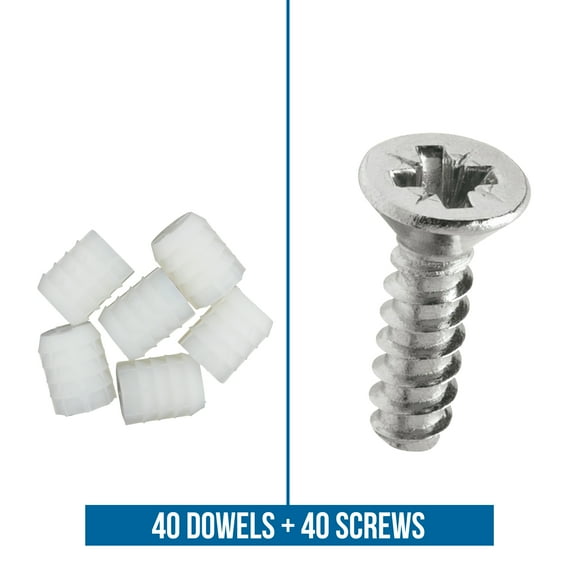 Rok Hardware 8mm Plastic Dowel Inserts with Screws, 40 Pack