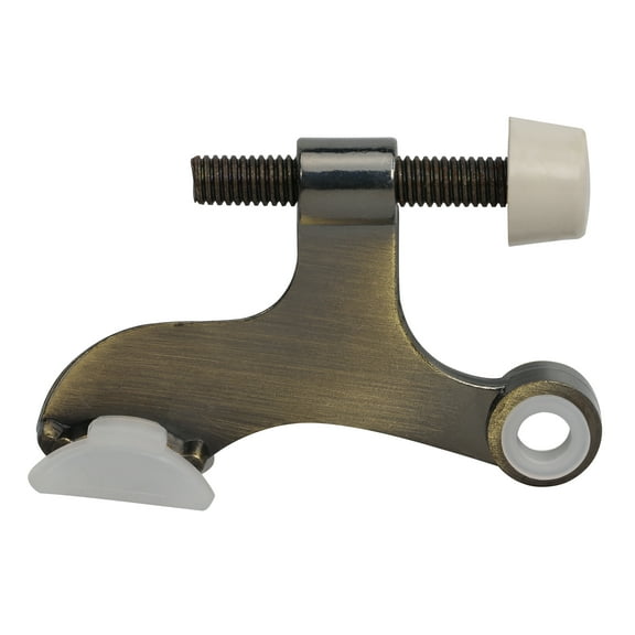Rok Hardware Heavy Duty Hinge Pin Door Stop, Antique Brass Finish with White Rubber Trims