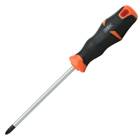 Rok Hardware Pozi #2 Screwdriver, Chrome Shaft with Gripped Handle