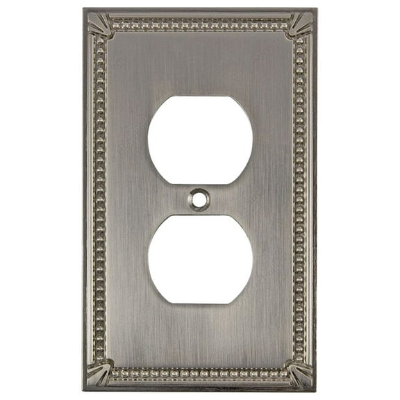 Rok Hardware Wall Plate Traditional Decorative Double Receptacle Outlet, Brushed Nickel