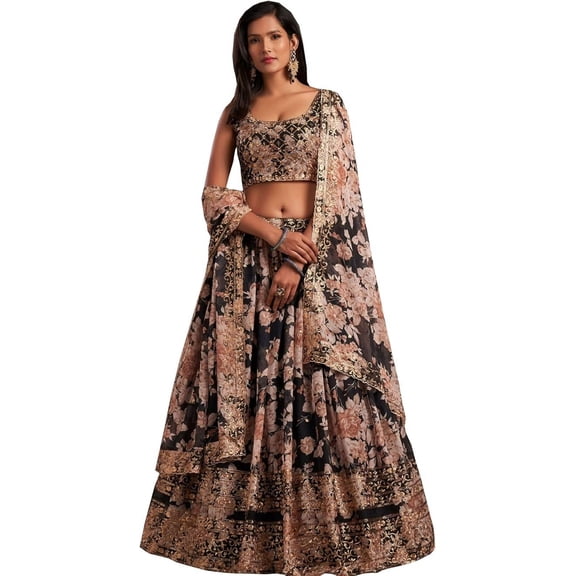 Roka Nikah Wear Pakistani Indian Designer Stitched Lehengha Choli For Women ( Black, S - 38 )