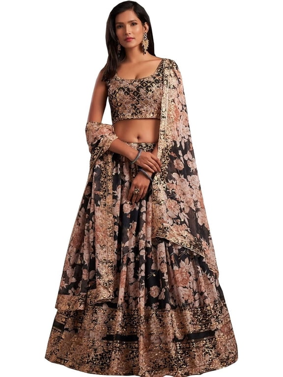 Roka Nikah Wear Pakistani Indian Designer Stitched Lehengha Choli For Women ( Black, S - 38 )