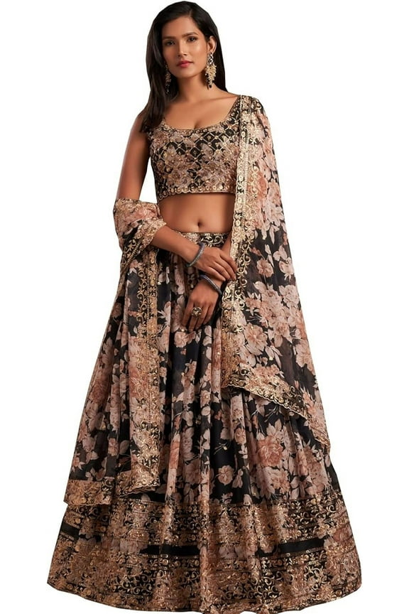 Roka Nikah Wear Pakistani Indian Designer Stitched Lehengha Choli For Women ( Black, XS - 36 )