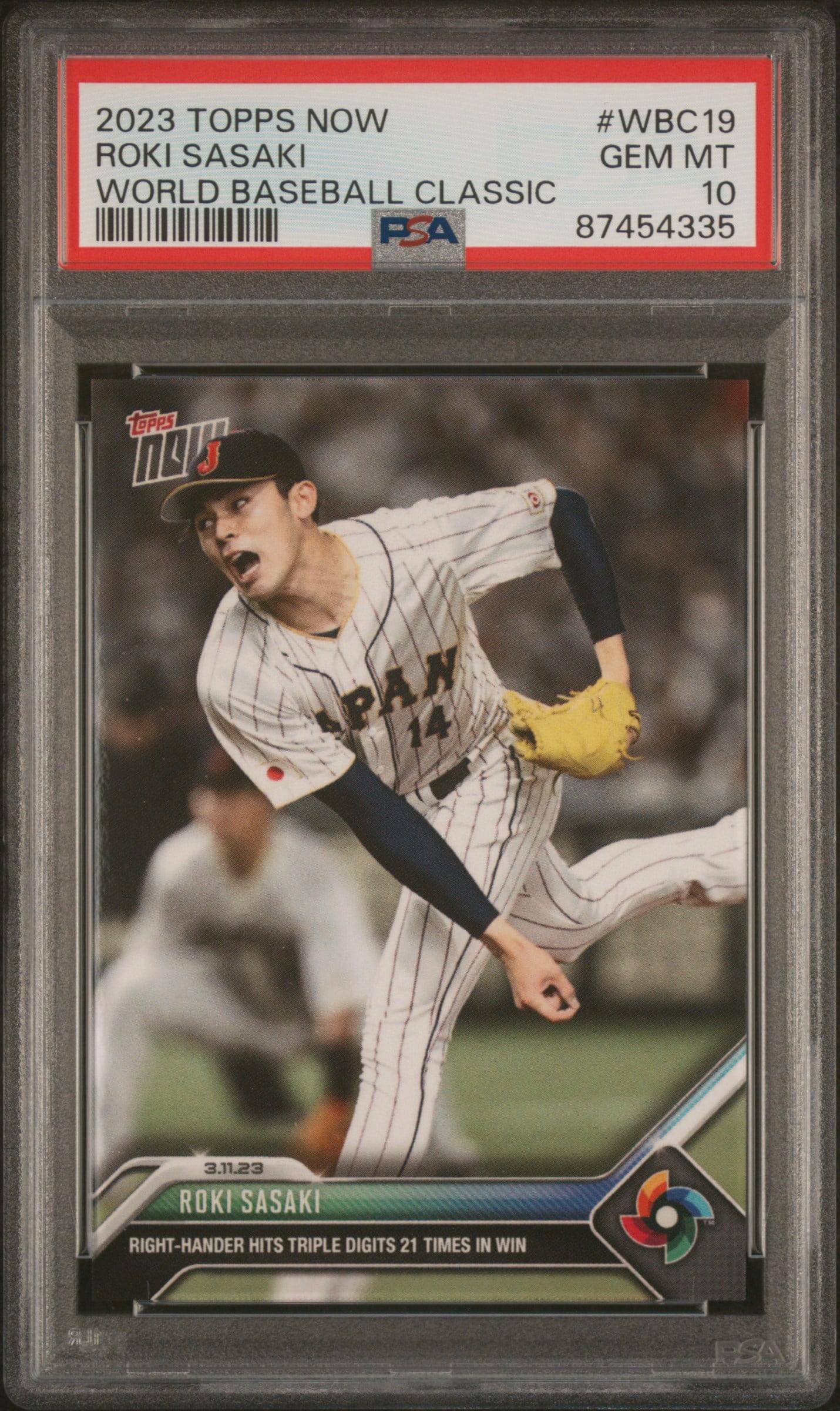 Roki Sasaki Japan 2023 Topps Now World Baseball Classic #WBC19 PSA 