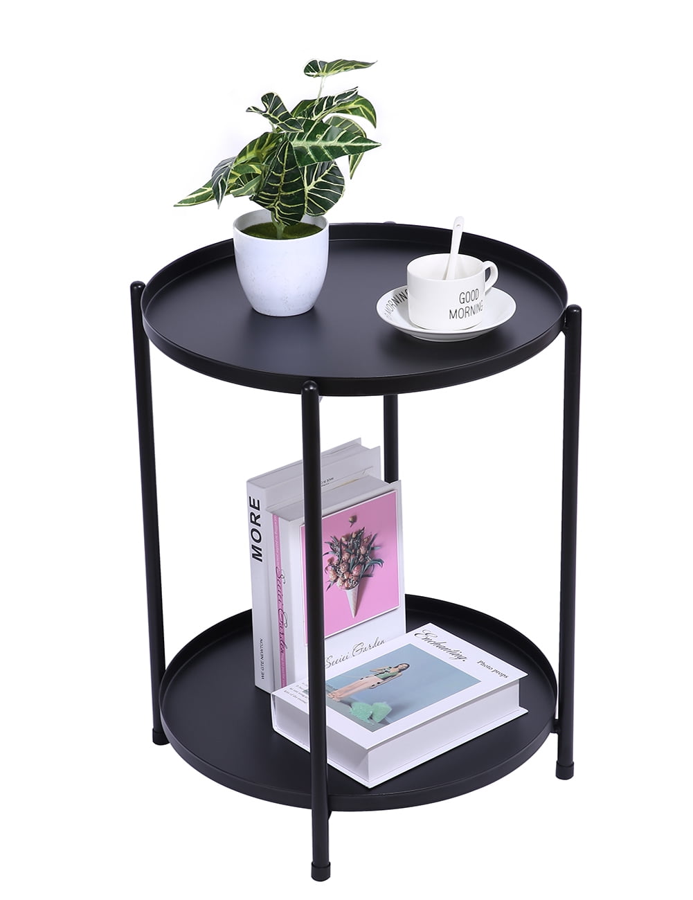 RokiaTek Decorative 2-Tier Metal Tray End Table, Removable Tray, Anti ...