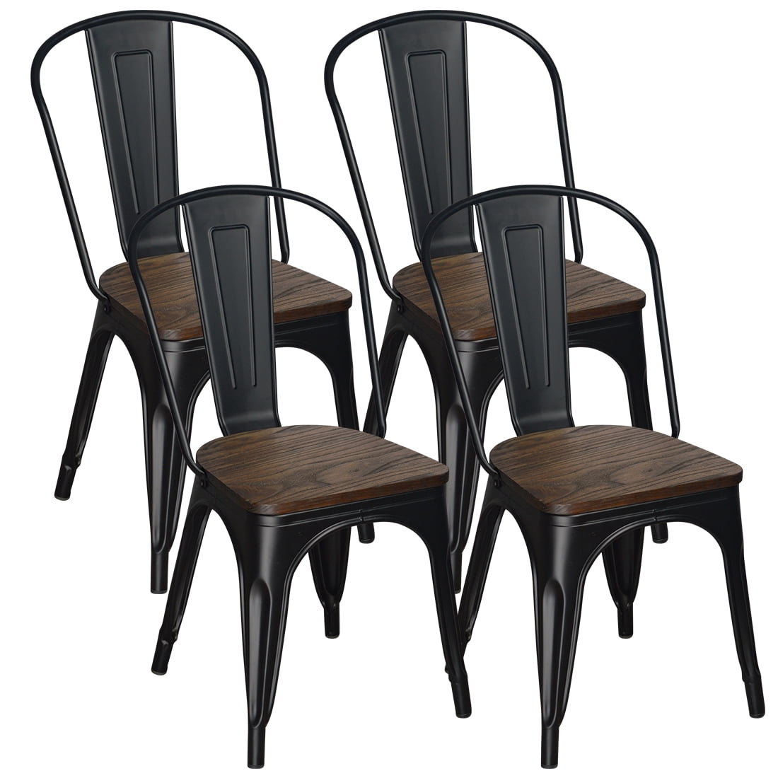 RokiaTek 4 Piece Heavy Duty Industrial Steel Kitchen Chairs Stackable RokiaTek 4 Pcs Metal Dining Chairs Wood Seat Stackable Chairs Wooden Seat Bistro Cafe Black 3511d156 4198 47d0 9477 523ff74eccda.825a37cbd470f00848ce257f5fa0dc89