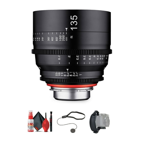 Rokinon Xeen 135mm T2.2 Lens for Nikon F Mount with Hand Strap, Full Cleaning Kit, and Cap Keeper Professional Cine Lens Bundle