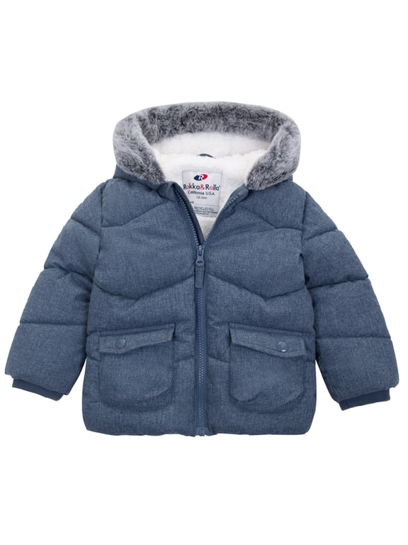 Rokka&Rolla Baby Boys' Infants Puffer Coat Toddler Hooded Winter Jacket, Sizes 6-24M