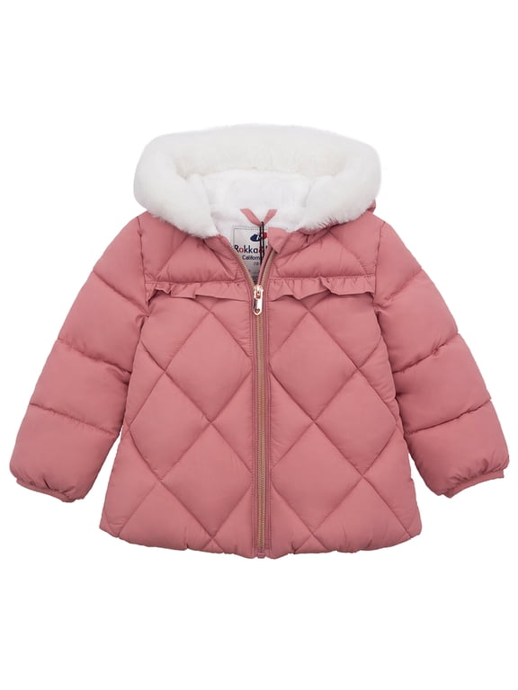 Rokka&Rolla Baby Girls' Puffer Jacket Toddler Winter Coat, Sizes 6-24M