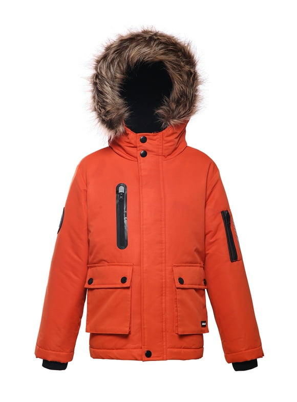 Rokka&Rolla Boys' Winter Coat with Faux Fur Hood Parka Jacket, Sizes 4-16