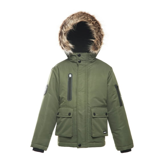 Rokka&Rolla Boys' Winter Coat with Faux Fur Hood Parka Jacket, Sizes 4-16