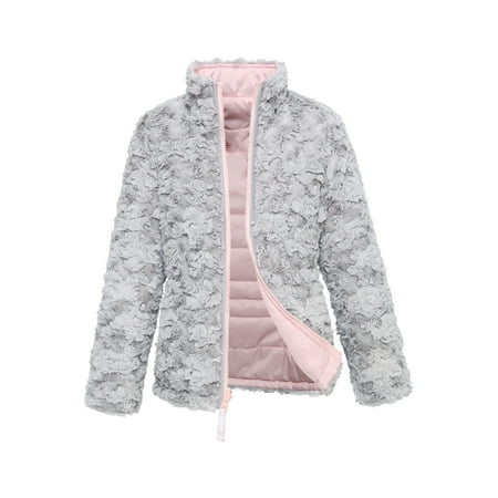 Rokka&Rolla Girls' Reversible Sherpa Fleece Jacket Puffer Coat, Sizes 4-18