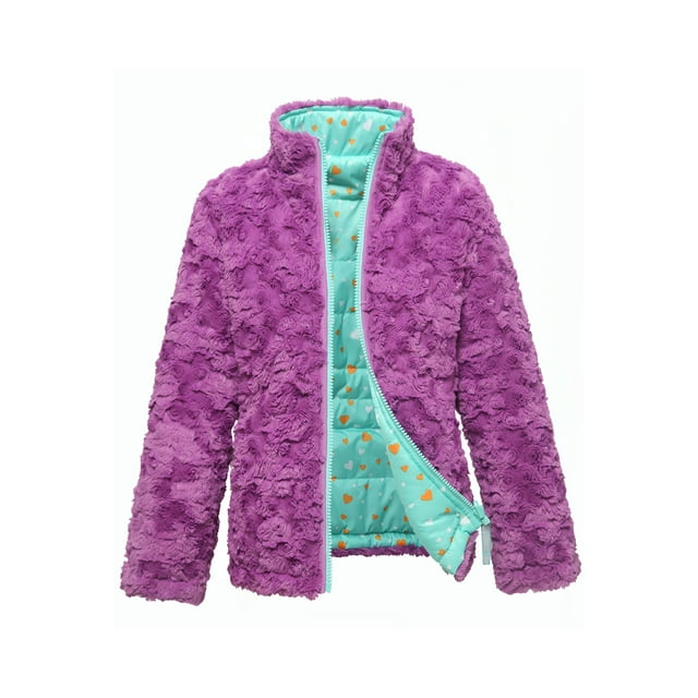 Rokka&Rolla Girls' Reversible Sherpa Fleece Jacket Puffer Coat, Sizes 4-18