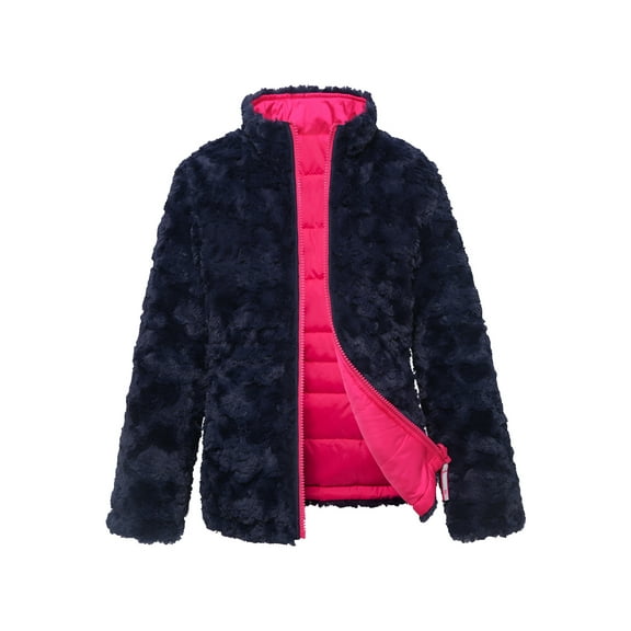 Rokka&Rolla Girls' Reversible Sherpa Fleece Jacket Puffer Coat, Sizes 4-18