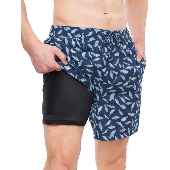 Rokka&Rolla Men's 7'' Pattern Swim Shorts with Compression Liner