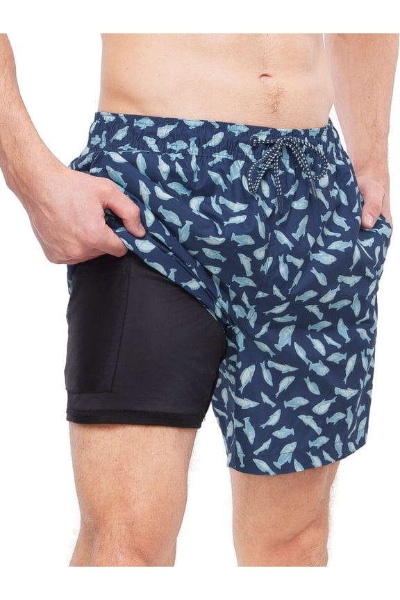 Rokka&Rolla Men's 7'' Pattern Swim Shorts with Compression Liner