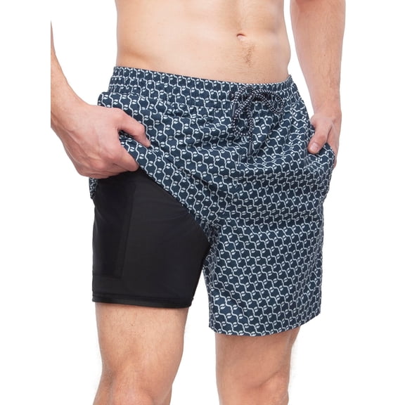 Rokka&Rolla Men's 7'' Pattern Swim Shorts with Compression Liner