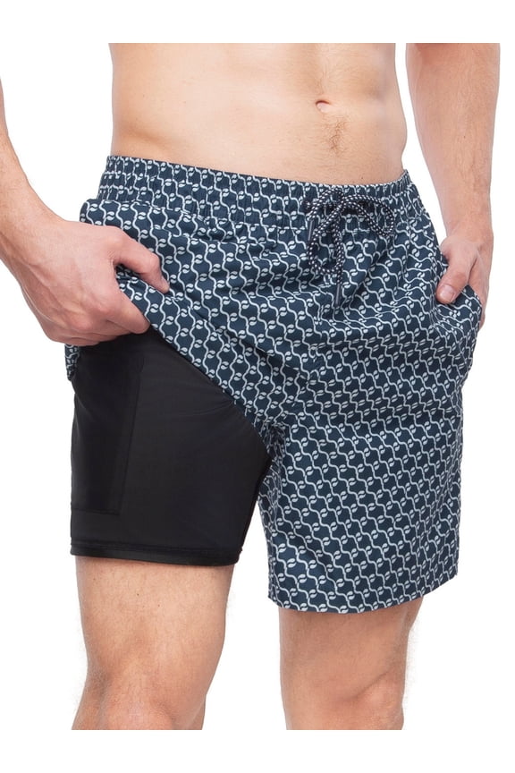 Rokka&Rolla Men's 7'' Pattern Swim Shorts with Compression Liner