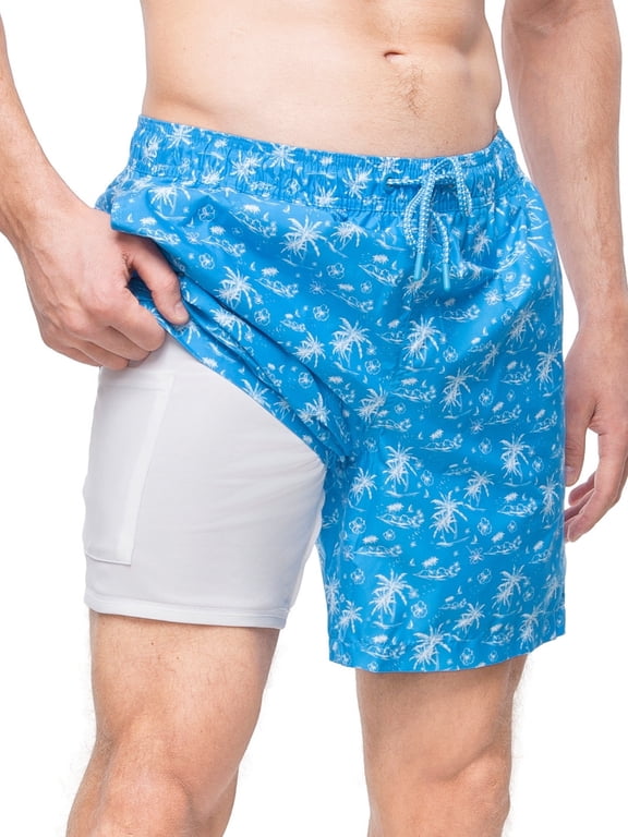 Rokka&Rolla Men's 7'' Pattern Swim Shorts with Compression Liner