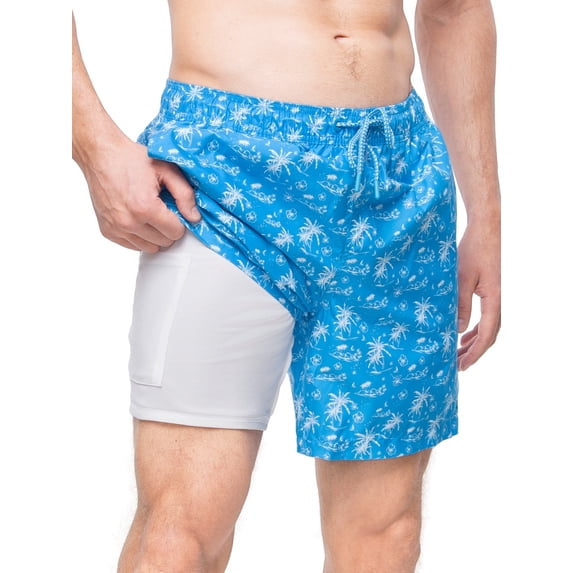 Rokka&Rolla Men's 7'' Pattern Swim Shorts with Compression Liner