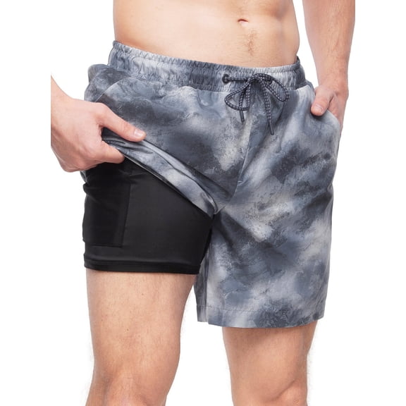 Rokka&Rolla Men's 7'' Tie Dye Swim Shorts with Compression Liner