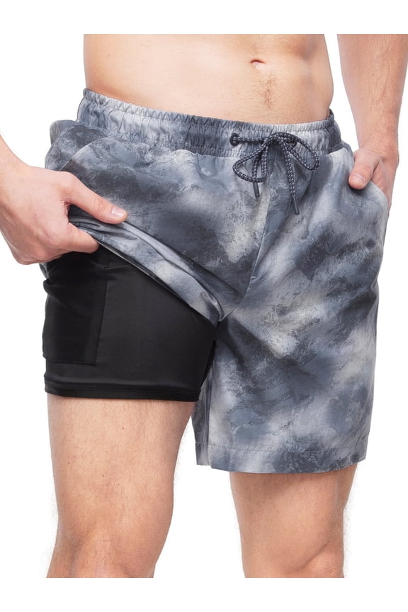 Rokka&Rolla Men's 7'' Tie Dye Swim Shorts with Compression Liner
