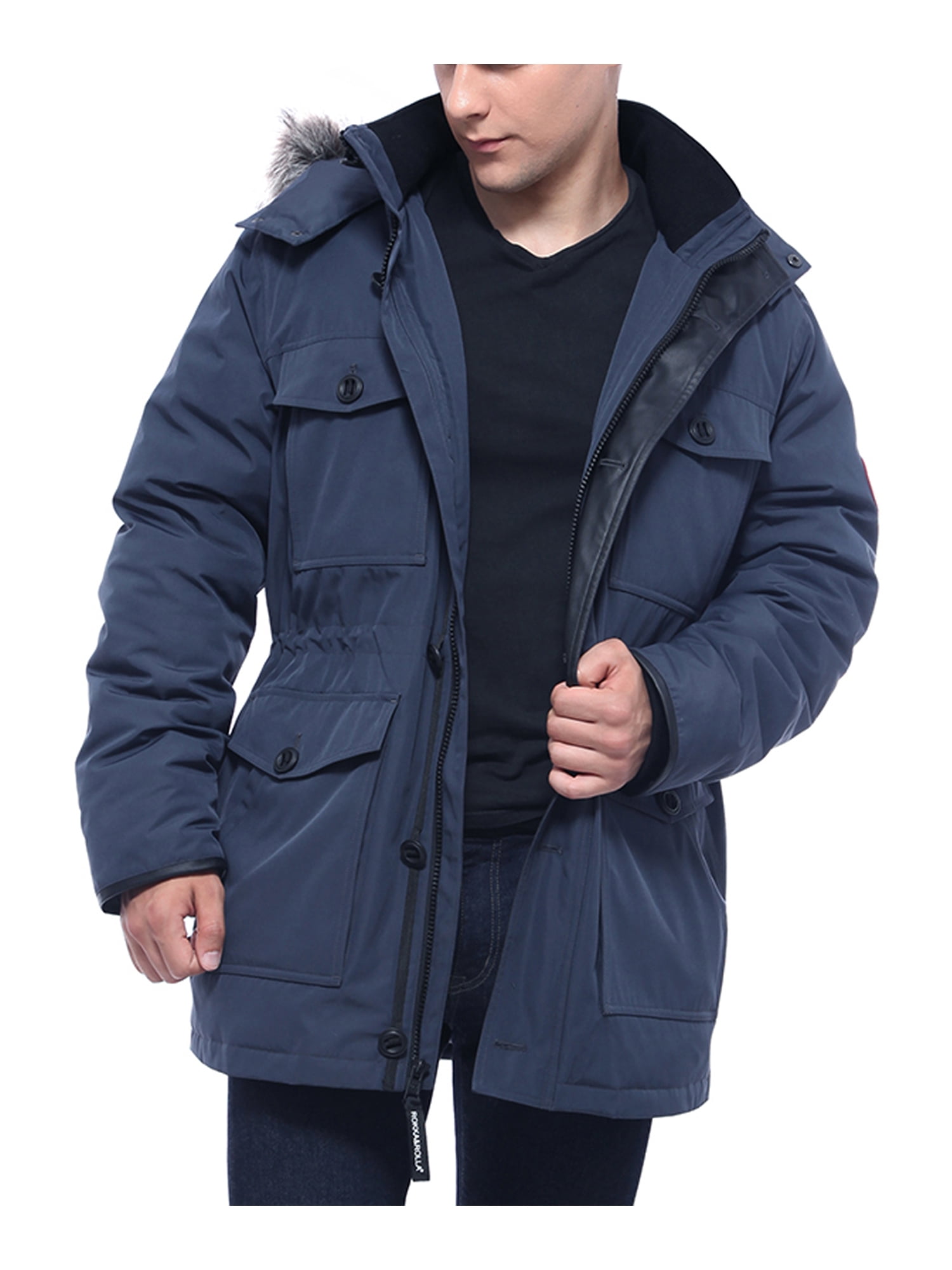 Rokka&Rolla Men's Parka Warm Winter Coat with Faux Fur Hood Jacket ...