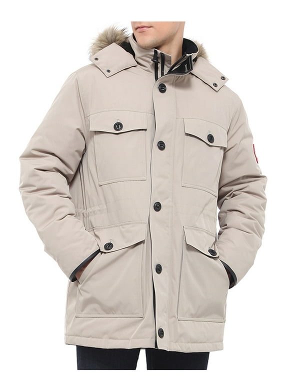 Rokka&Rolla Men's Parka Warm Winter Coat with Faux Fur Hood Jacket