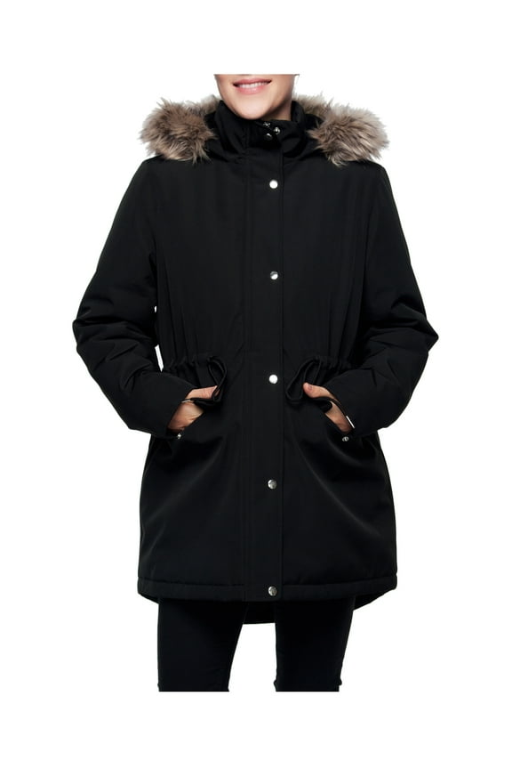 Rokka&Rolla Women's Fleece Lined Winter Coat with Faux Shearling Hood Parka Jacket